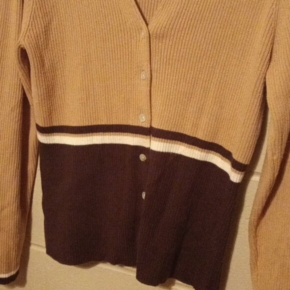Casual Corner Tan and Brown Cardigan Cotton Acrylic Size Large - Picture 5 of 9